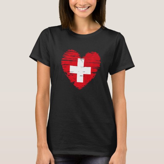 スイスハートスイス国旗スイスプライド Tシャツ (正面)