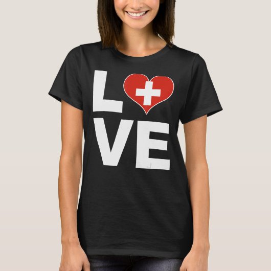 スイスハート国旗スイス大好き Tシャツ (正面)