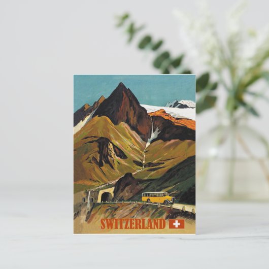 スイスバスツアー、旅行ヴィンテージ ポストカード (スタンド正面)
