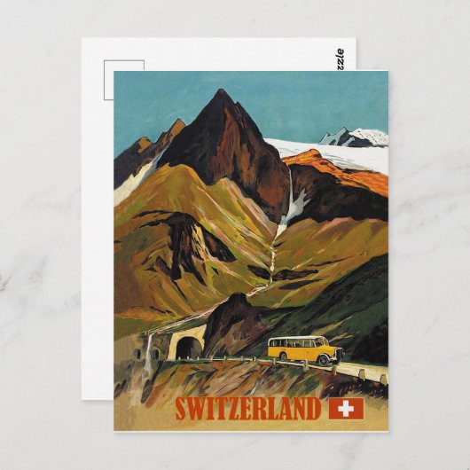 スイスバスツアー、旅行ヴィンテージ ポストカード (正面/裏面)