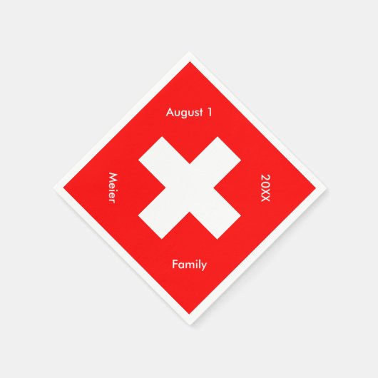 スイスパーソナライズされた国旗のカスタムスイス スタンダードカクテルナプキン (角)