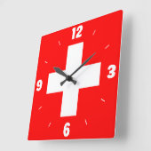 スイスフラグ(白) スクエア壁時計 (傾斜)