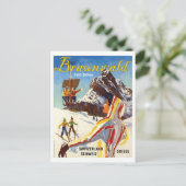 スイスブラウンヴァルトの山とスキー客 ポストカード (スタンド正面)