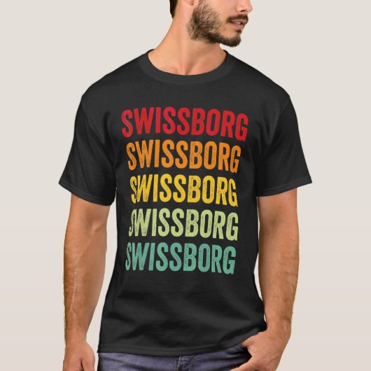 スイスボーグ暗号通貨レインボーテキストデザイン Tシャツ (正面)