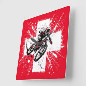 スイスマウンテンバイクダウンヒル – スイス スクエア壁時計 (傾斜)