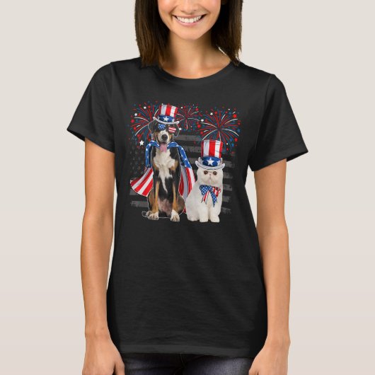 スイスマウン素晴らしテンサングラスアメリカ猫 Tシャツ (正面)