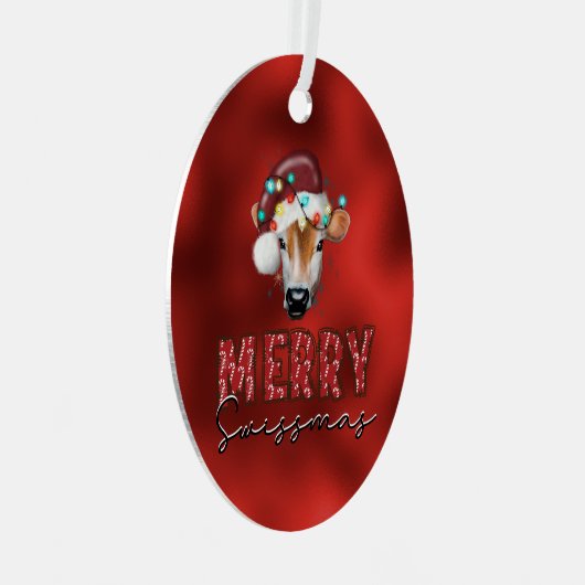 スイスマメリース。スイスおもしろいのクリスマス牛 メタルオーナメント (正面右)