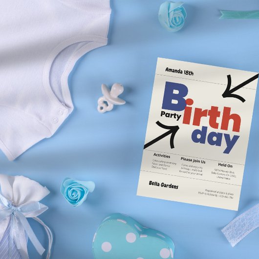 スイスモダンスタイル誕生日招待状 招待状