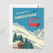 スイスレトロスノーウィーマウンテンゴンドラ ポストカード (正面/裏面)