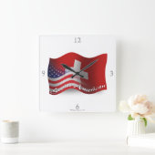 スイス人アメリカの振る旗 スクエア壁時計 (ホーム)