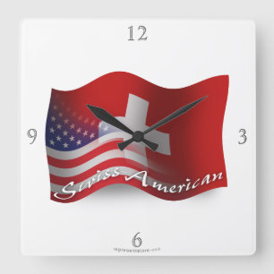 スイス人アメリカの振る旗 スクエア壁時計