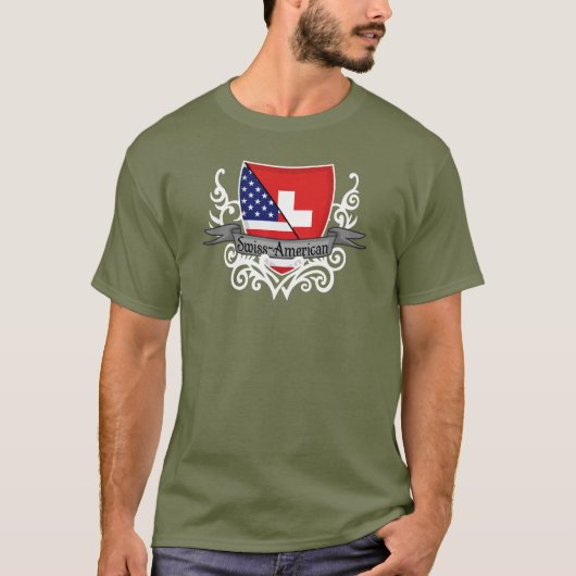 スイス人アメリカの盾の旗 Tシャツ (正面)