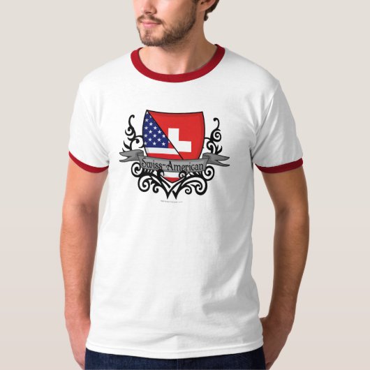 スイス人アメリカの盾の旗 Tシャツ (正面)