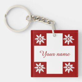 スイス国旗とエーデルワイス キーホルダー