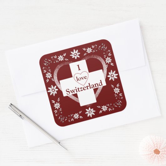 スイス国旗とエーデルワイス スクエアシール (封筒)