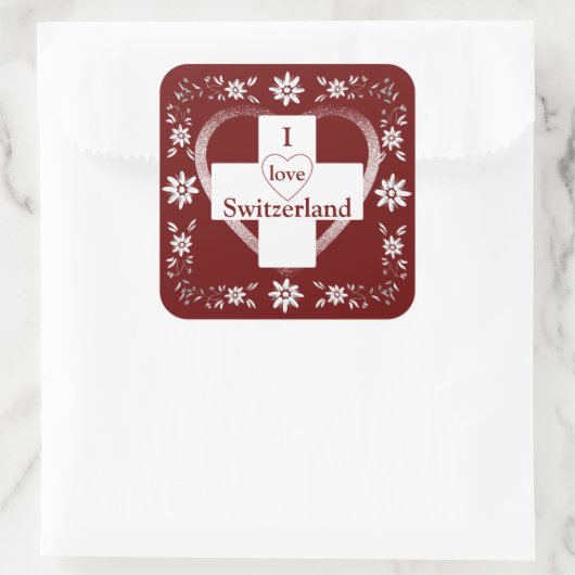 スイス国旗とエーデルワイス スクエアシール (バッグ)