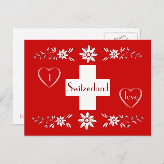 スイス国旗とエーデルワイス ポストカード (正面/裏面)