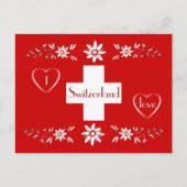 スイス国旗とエーデルワイス ポストカード (正面)