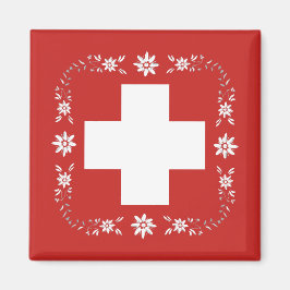 スイス国旗とエーデルワイス マグネット