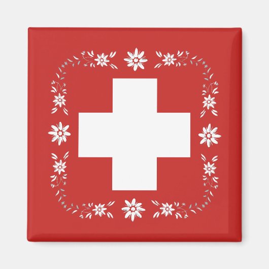 スイス国旗とエーデルワイス マグネット (正面)