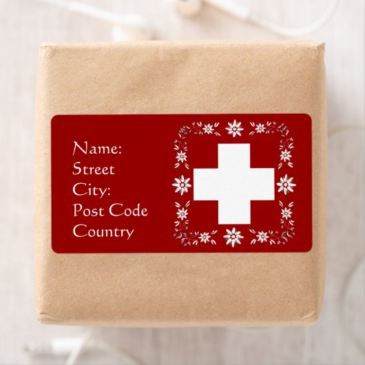 スイス国旗とエーデルワイス ラベル (インサイチュ)