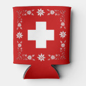スイス国旗とエーデルワイス 缶クーラー (正面)