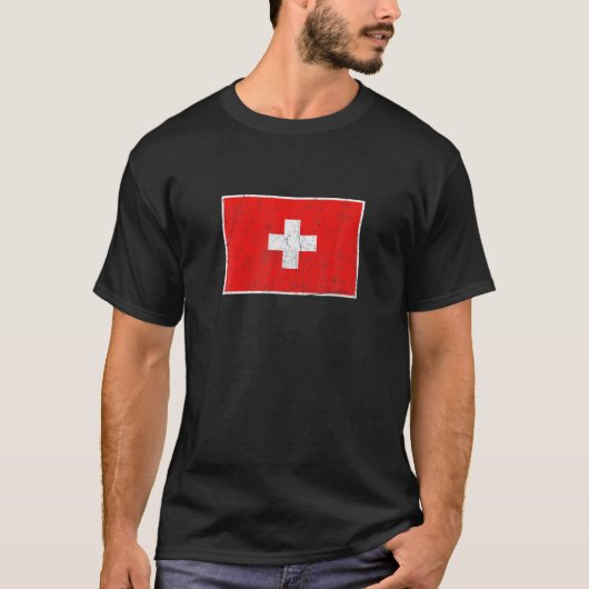 スイス国旗とヴィンテージスイス国旗 Tシャツ (正面)
