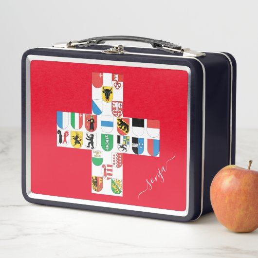 スイス国旗に埋め込まれたスイスのカントン メタルランチボックス (インサイチュ)