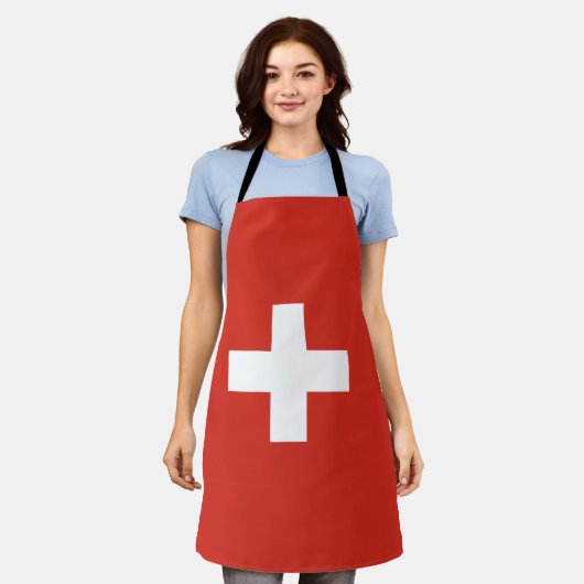 スイス国旗のオールオーバープリントエプロン エプロン (着用した状態)