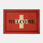 スイス国旗のカスタマイズ可能な歓迎文字 ドアマット (正面)