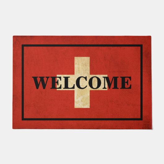 スイス国旗のカスタマイズ可能な歓迎文字 ドアマット (正面)