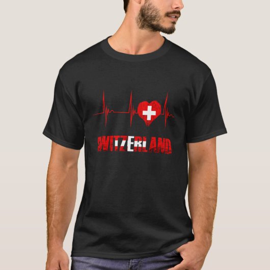 スイス国旗のハートハートビートEKG Tシャツ (正面)