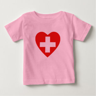 スイス国旗のハートTシャツ ベビーTシャツ