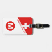 スイス国旗のパーソナライズされた旅行モダン荷物 ラゲッジタグ (正面横)