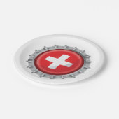 スイス国旗のボトルキャップ ペーパープレート (アングル)