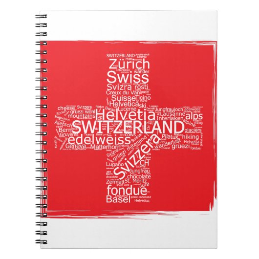 スイス国旗のワードクラウドヴィンテージ ノートブック (正面)