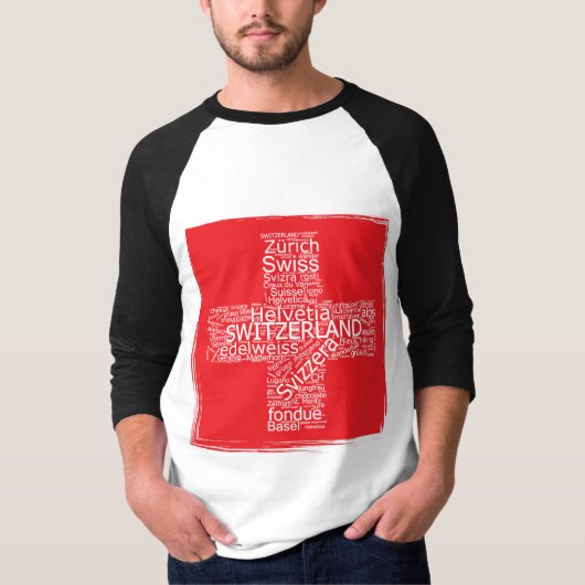 スイス国旗のワードクラウドヴィンテージ Tシャツ (正面)