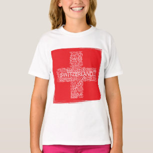 スイス国旗のワードクラウドヴィンテージ Tシャツ