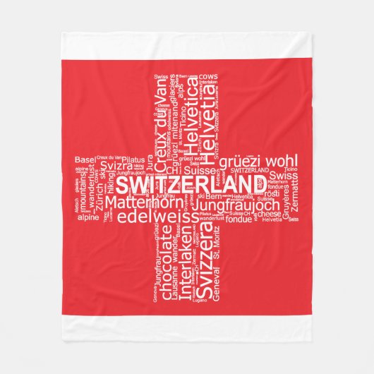 スイス国旗のワードクラウド フリースブランケット (正面)
