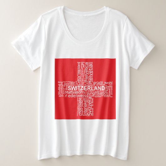 スイス国旗のワードクラウド プラスサイズTシャツ (デザイン正面)
