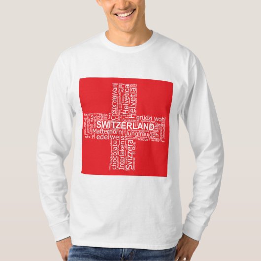 スイス国旗のワードクラウド Tシャツ (正面)