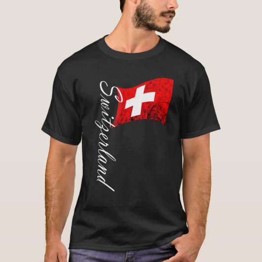 スイス国旗のヴィンテージスイス国旗Schweizスイス Tシャツ (正面)