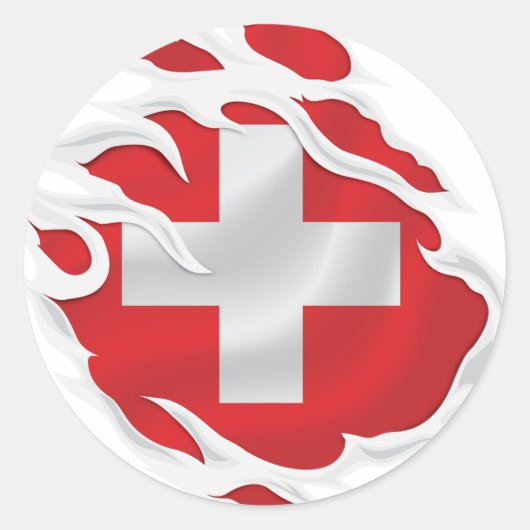 スイス国旗の丸クラシックいステッカー ラウンドシール (正面)