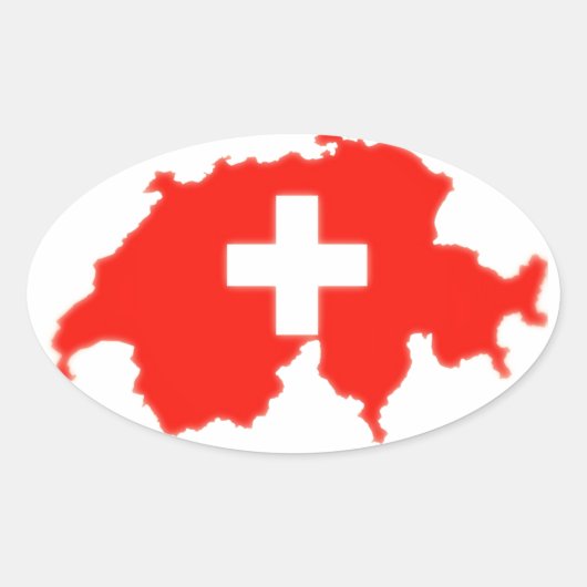 スイス国旗の地図 楕円形シール (正面)