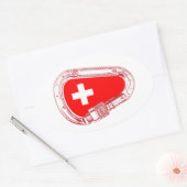 スイス国旗の登山カラビナー 楕円形シール (封筒)