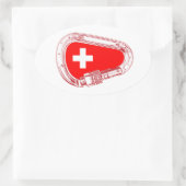 スイス国旗の登山カラビナー 楕円形シール (バッグ)