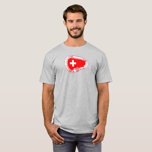 スイス国旗の登山カラビナー Tシャツ (正面フル)