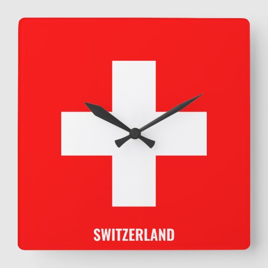 スイス国旗の輝く愛国心 スクエア壁時計 (正面)
