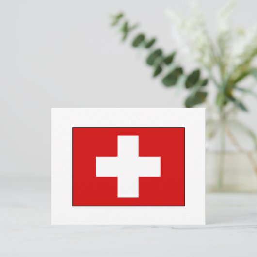 スイス国旗のTシャツと贈り物 ポストカード (スタンド正面)