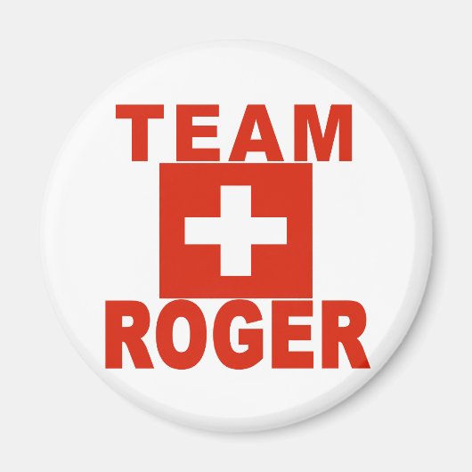 スイス国旗を持つチーム・ロジャー マグネット (正面)